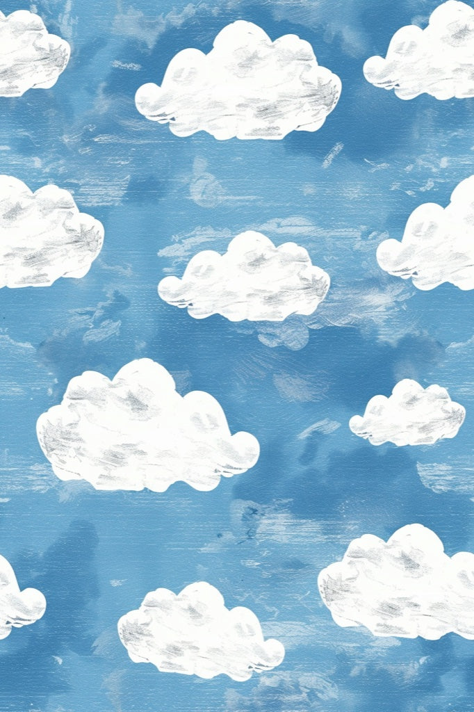Bright Blue Whimsical Cloud Sky Wallpaper pattern artwork