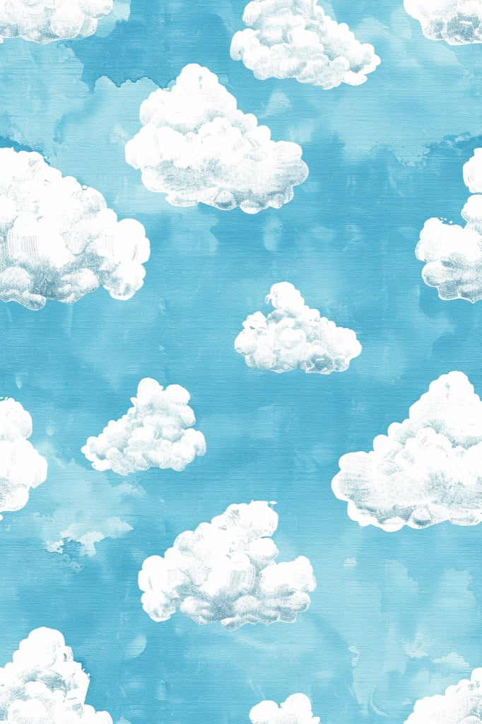 Bright Blue Sky with White Clouds Wallpaper pattern artwork