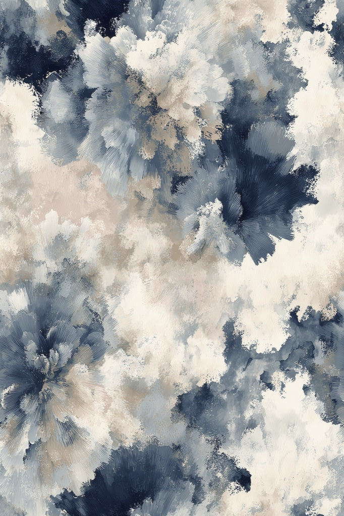 Cream and Blue Abstract Floral Wallpaper pattern artwork