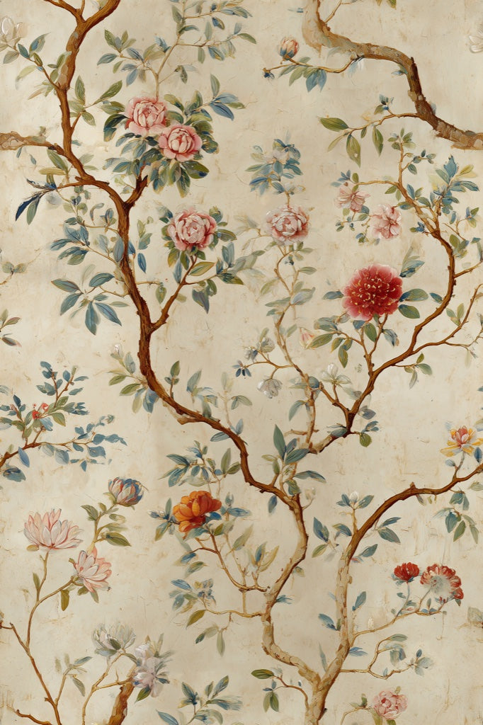 Cream Vintage Floral Branch Wallpaper pattern artwork