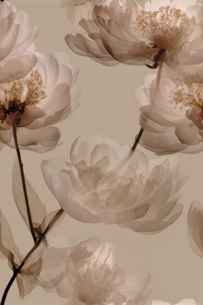 Beige Oversized Peony Floral Wallpaper pattern artwork