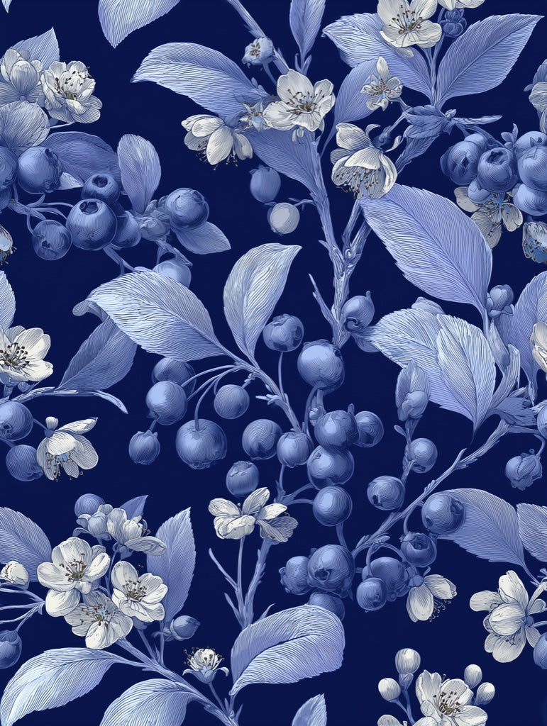 Midnight Blue Cherry Blossom Floral Wallpaper pattern artwork