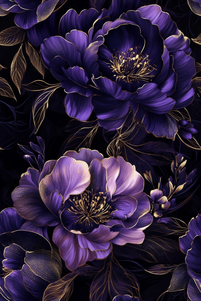 Dark Regal Purple Peony Floral Wallpaper pattern artwork