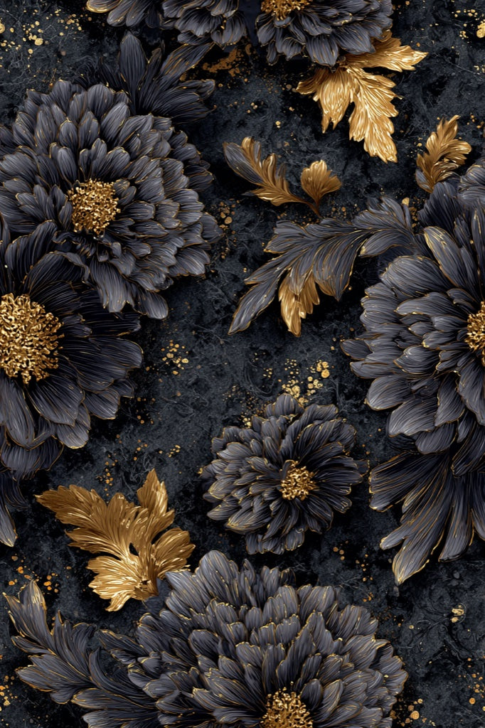 Opulent Black and Gold Look Floral Wallpaper pattern artwork