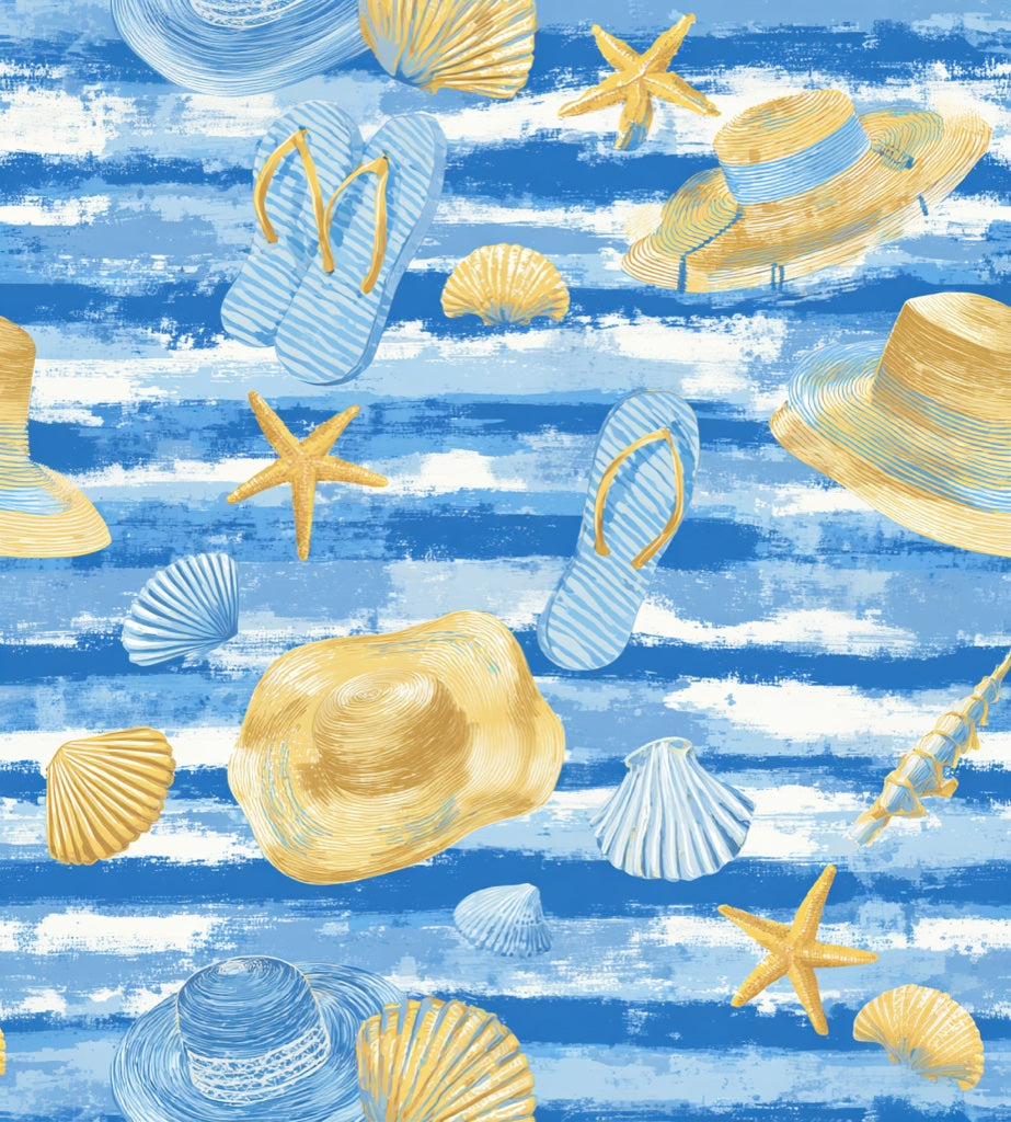 Bright Blue Coastal Accessories Wallpaper pattern artwork