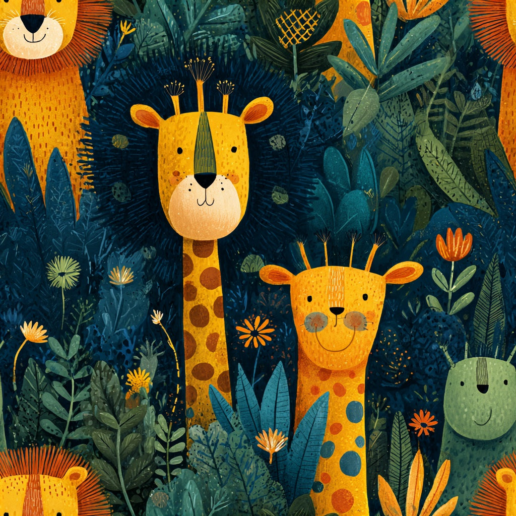 Dark Blue Jungle Animal Adventure Wallpaper pattern artwork