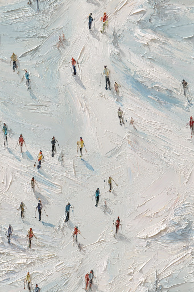 Bright Skiers on Snowy Abstract Wallpaper pattern artwork