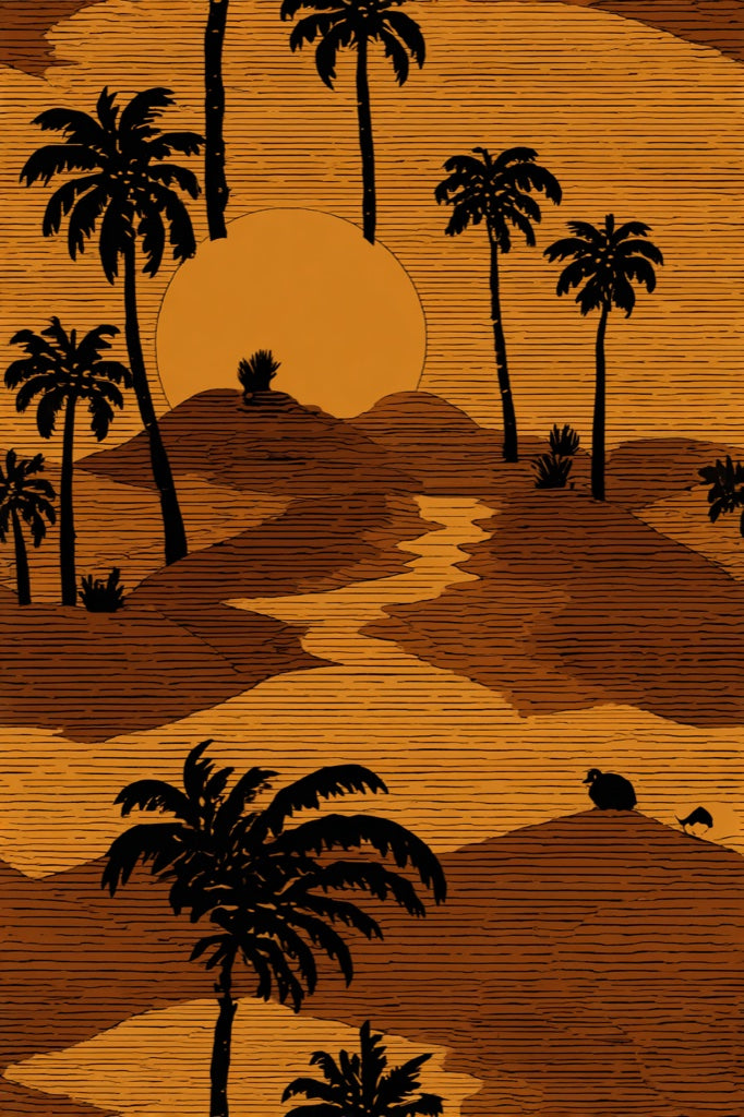 Warm Sunset Palm Landscape Wallpaper pattern artwork