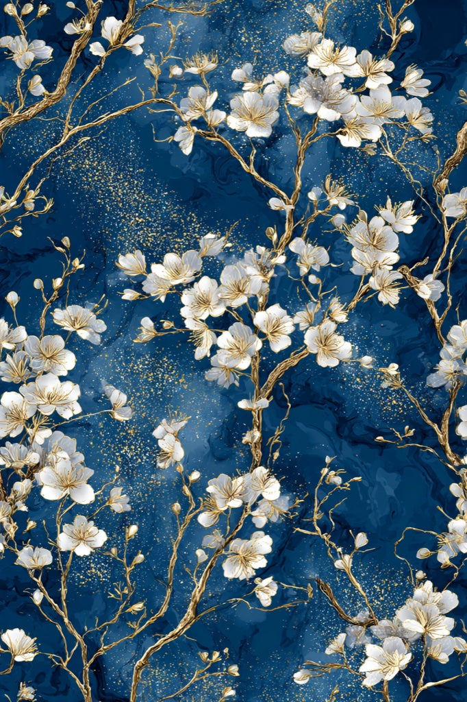 Dark Midnight Blue Cherry Blossom Wallpaper pattern artwork
