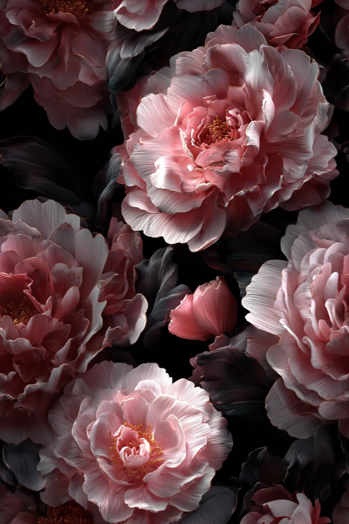 Dark Noir Pink Rose Floral Wallpaper pattern artwork