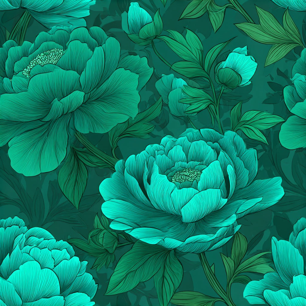 Emerald Green Large Peony Floral Wallpaper pattern artwork