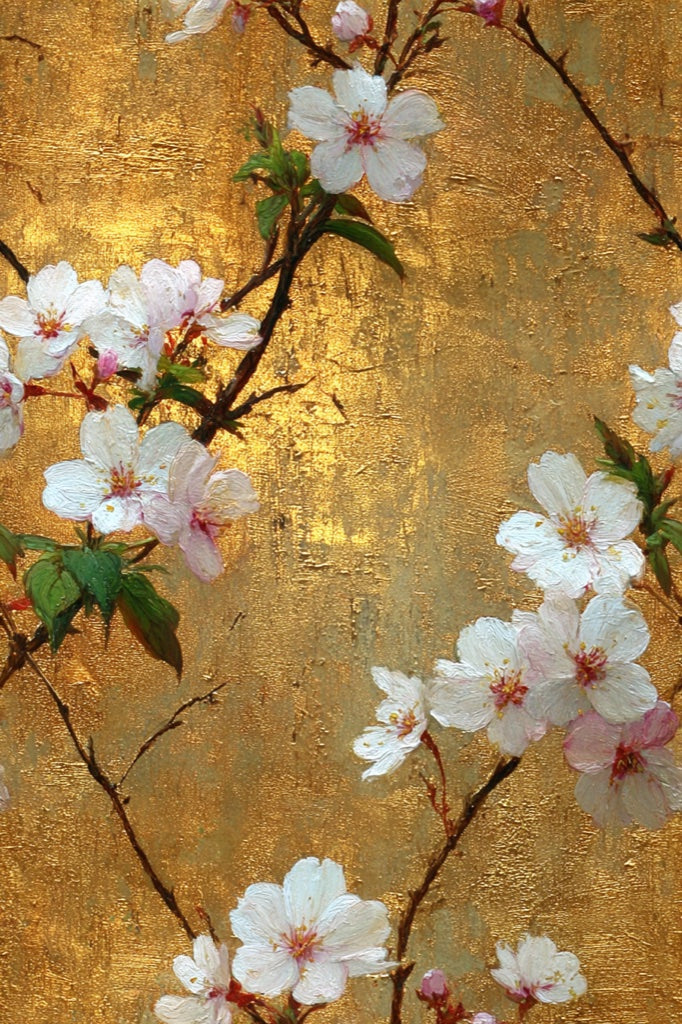 Gold Look Textured Background Cherry Blossom Chinoiserie Wallpaper pattern artwork