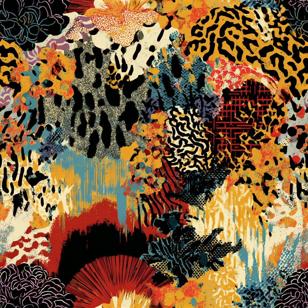 Bold Multicolor Abstract Tropical Floral Wallpaper pattern artwork