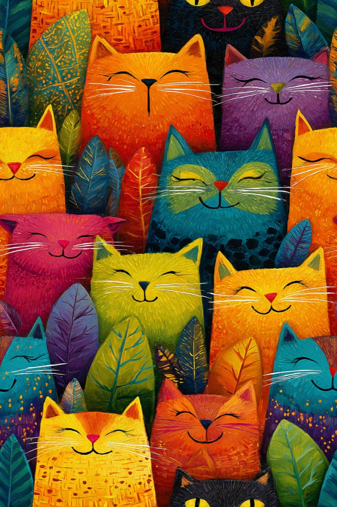 Vibrant Multicolor Abstract Cat Pattern Wallpaper pattern artwork