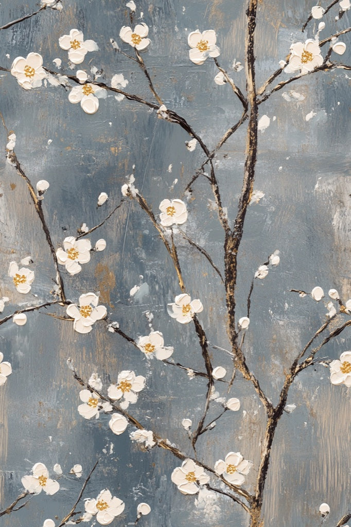 Muted Blue Cherry Blossom Floral Wallpaper pattern artwork