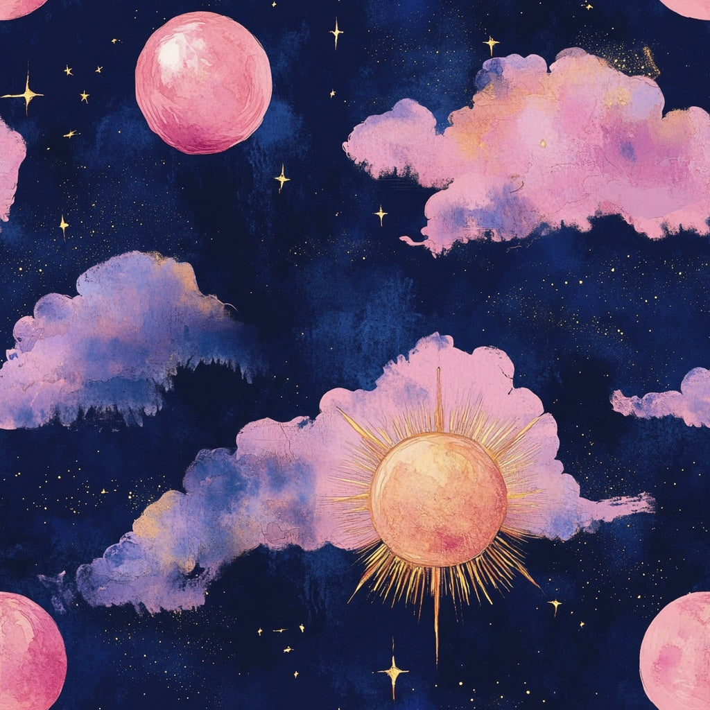 Deep Navy Cosmic Sky and Clouds Wallpaper pattern artwork