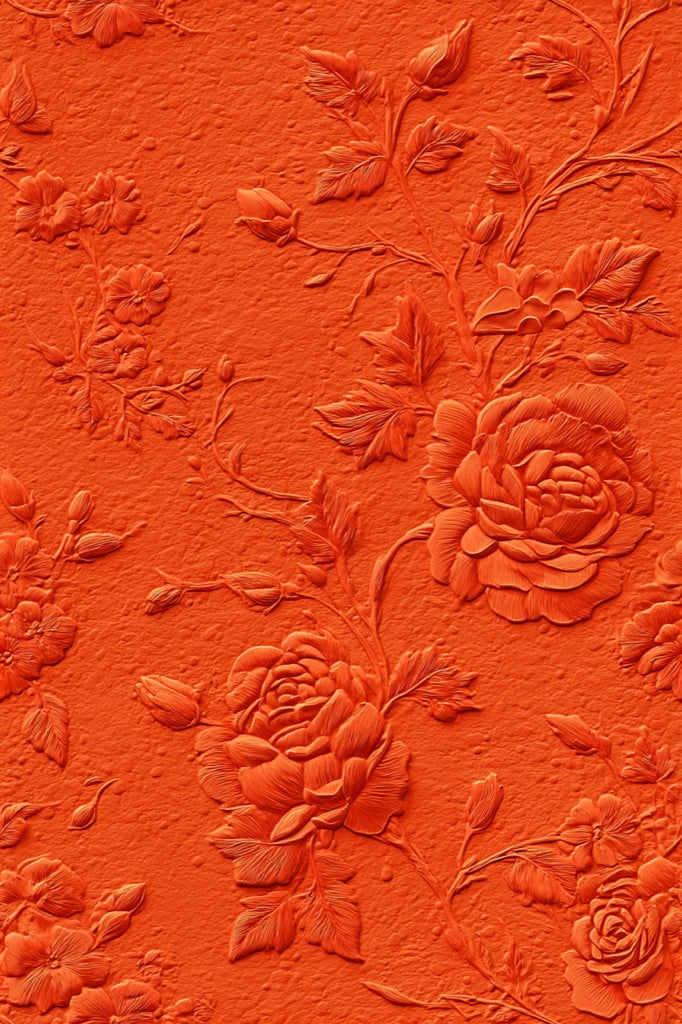 Warm Terracotta Embossed Rose Floral Wallpaper pattern artwork