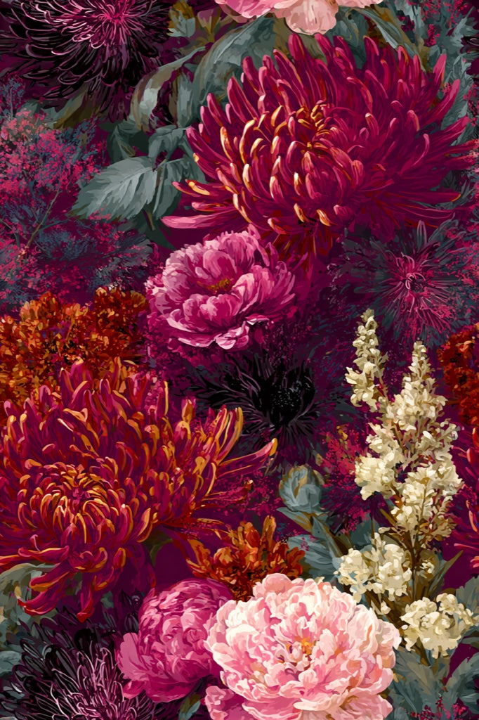 Deep Burgundy and Pink Floral Wallpaper pattern artwork