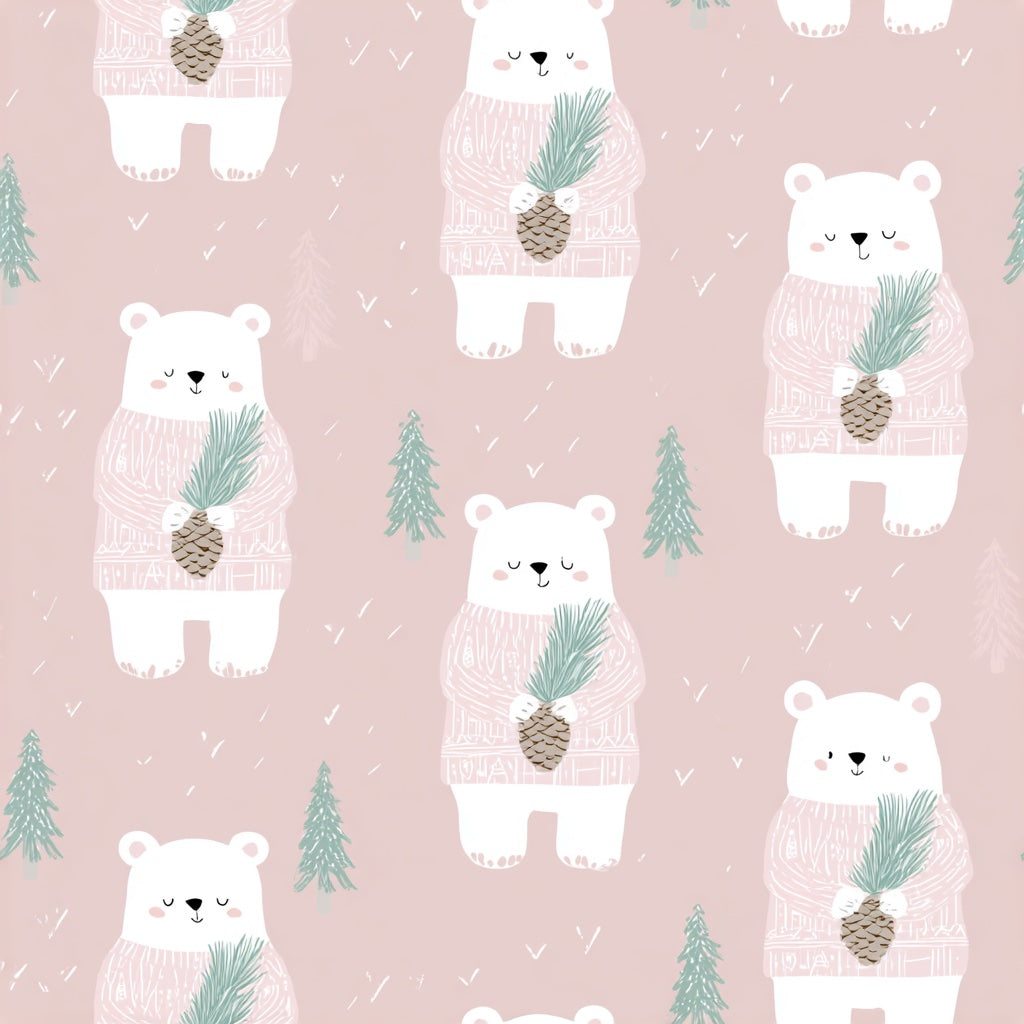 Blush Pink Cute Bear Kids Wallpaper pattern artwork