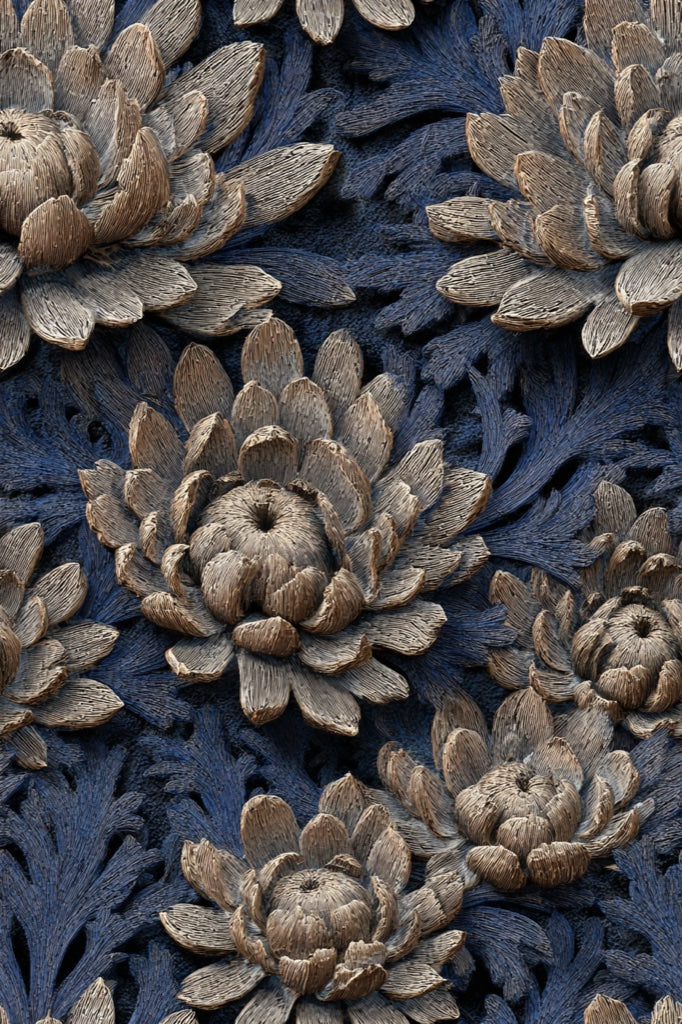 Dark Midnight Blue Embossed Floral Wallpaper pattern artwork