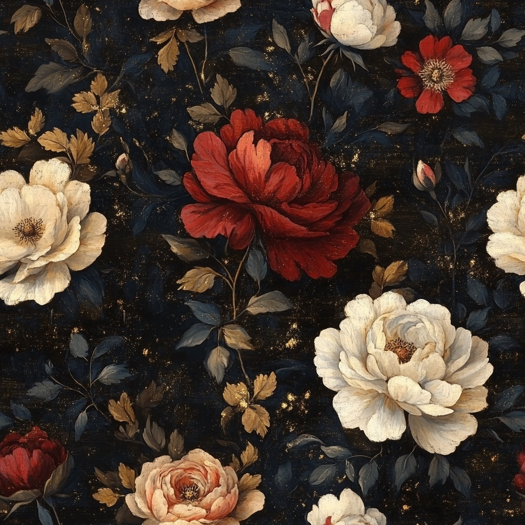 Dark Floral Black and Red Rose Wallpaper pattern artwork