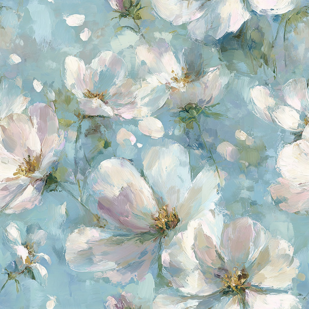 Sky Blue Watercolor Blossom Floral Wallpaper pattern artwork