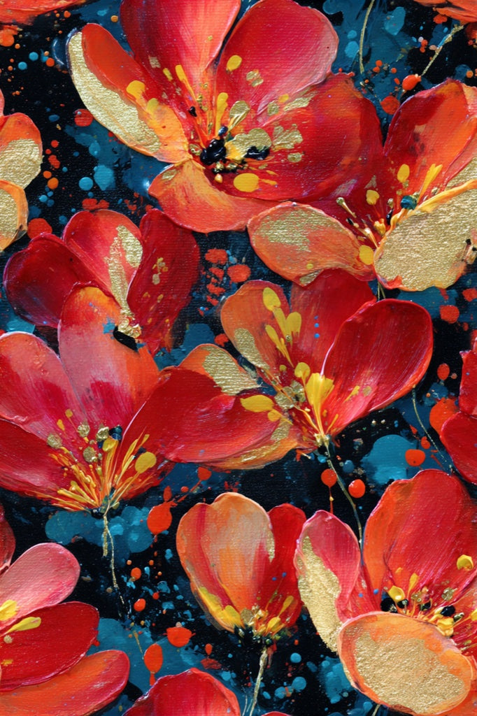 Vibrant Crimson Floral on Deep Black Wallpaper pattern artwork