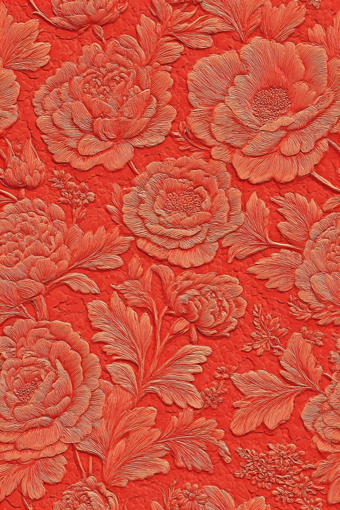 Rich Scarlet Large Floral Embossed Wallpaper pattern artwork