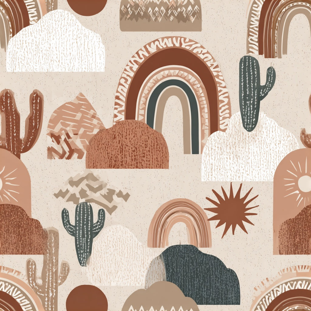 Terracotta Geometric Desert Cactus Wallpaper pattern artwork