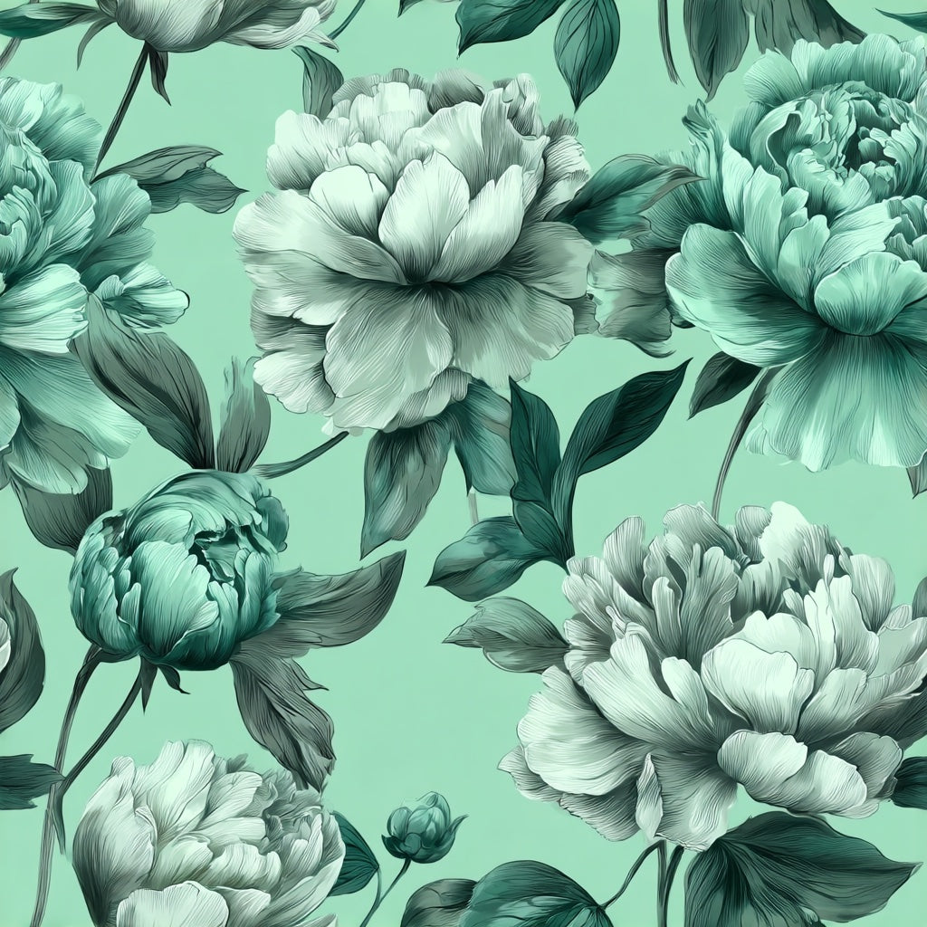 Teal Peony Floral Pattern Wallpaper pattern artwork