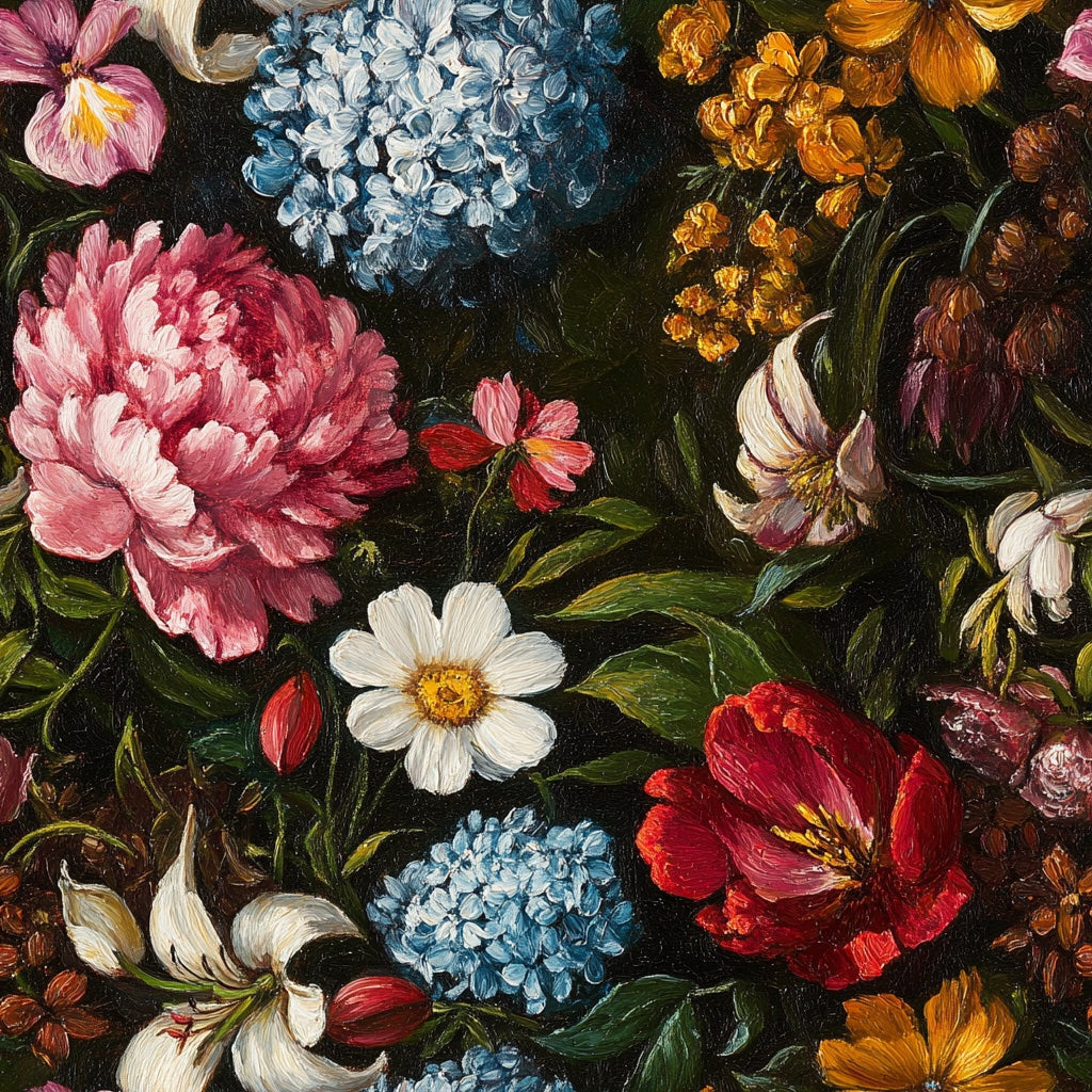 Dramatic Black Multicolor Floral Wallpaper pattern artwork