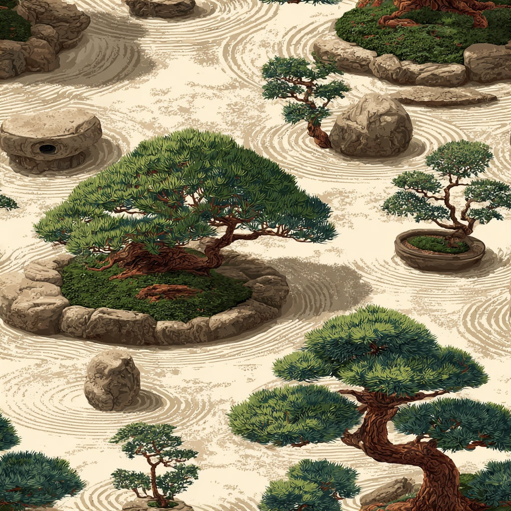 Cream Japanese Zen Garden Wallpaper pattern artwork