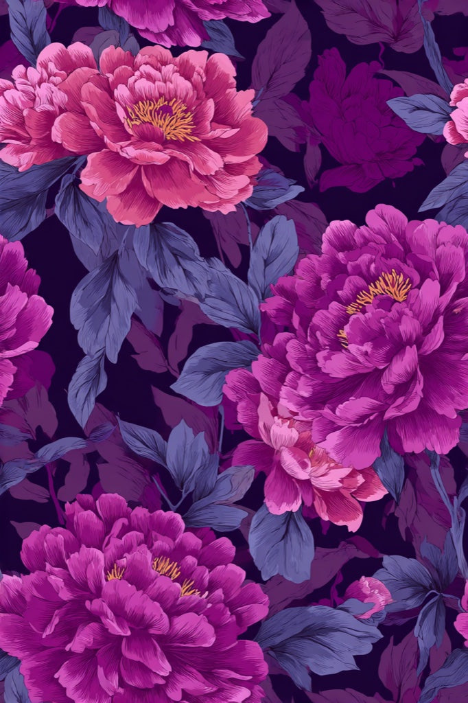 Rich Purple Peony Floral Wallpaper pattern artwork