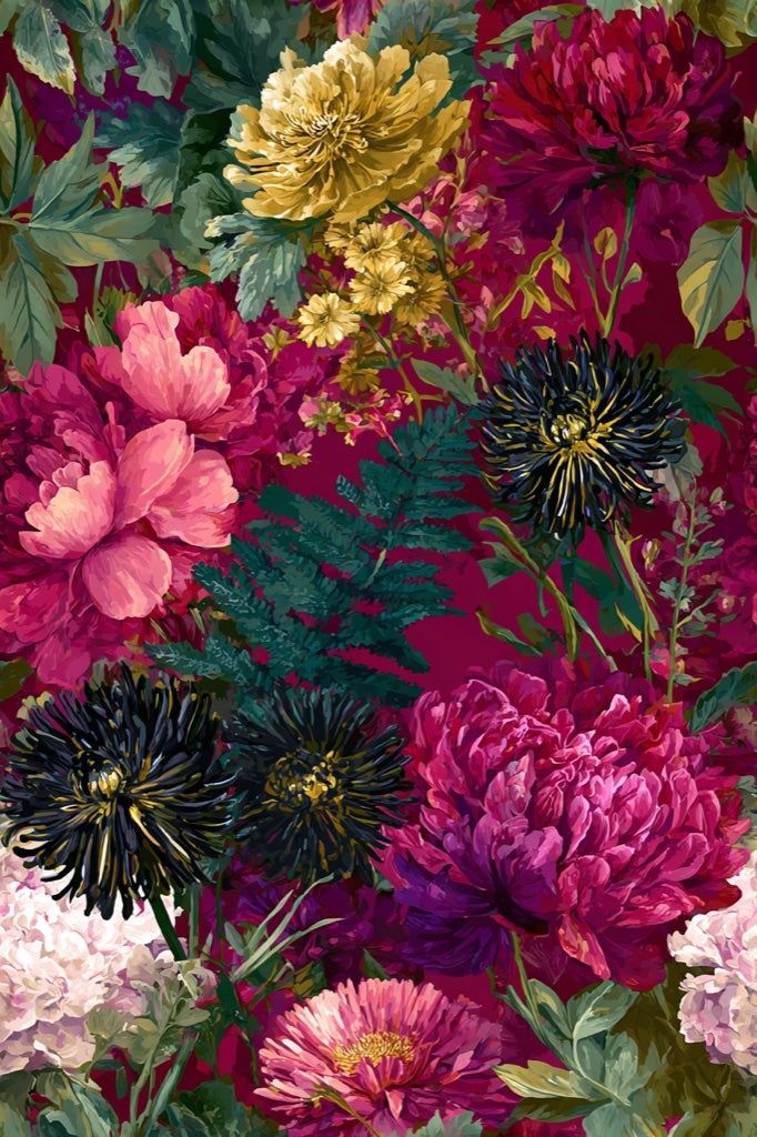 Deep Burgundy Large Floral Wallpaper pattern artwork
