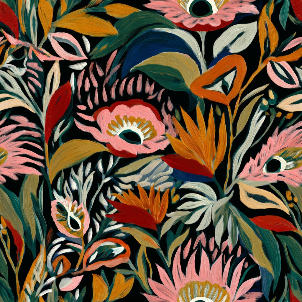 Bold Multicolor Floral Art Deco Wallpaper pattern artwork