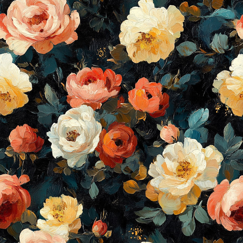 Bold Multicolor Roses Floral Wallpaper pattern artwork