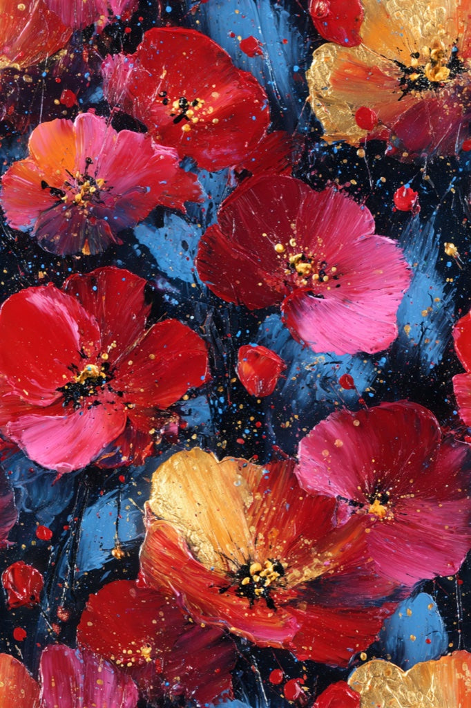 Dark Noir Red Poppy Art Floral Wallpaper pattern artwork