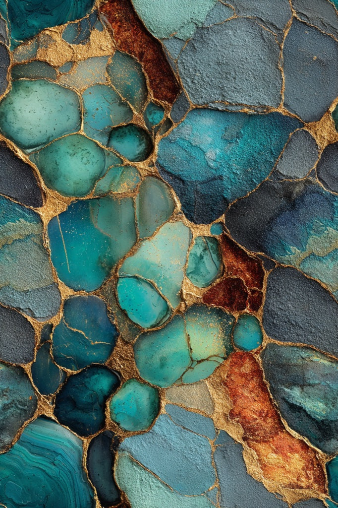 Teal and Gold Look Geode Abstract Wallpaper pattern artwork