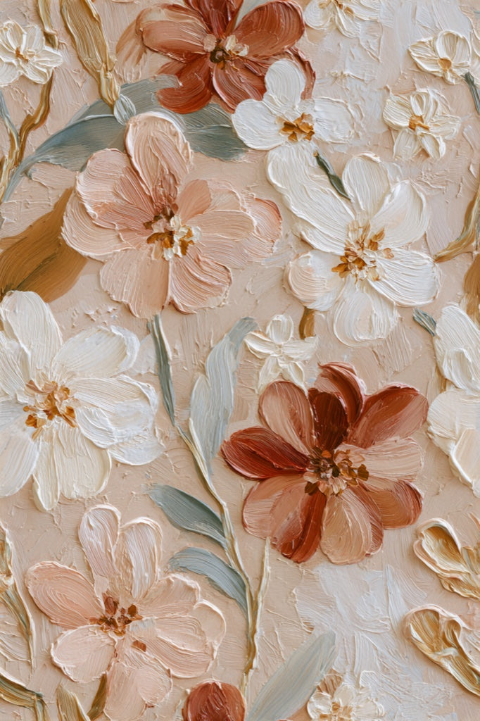 Cream and Terracotta Vintage Floral Wallpaper pattern artwork