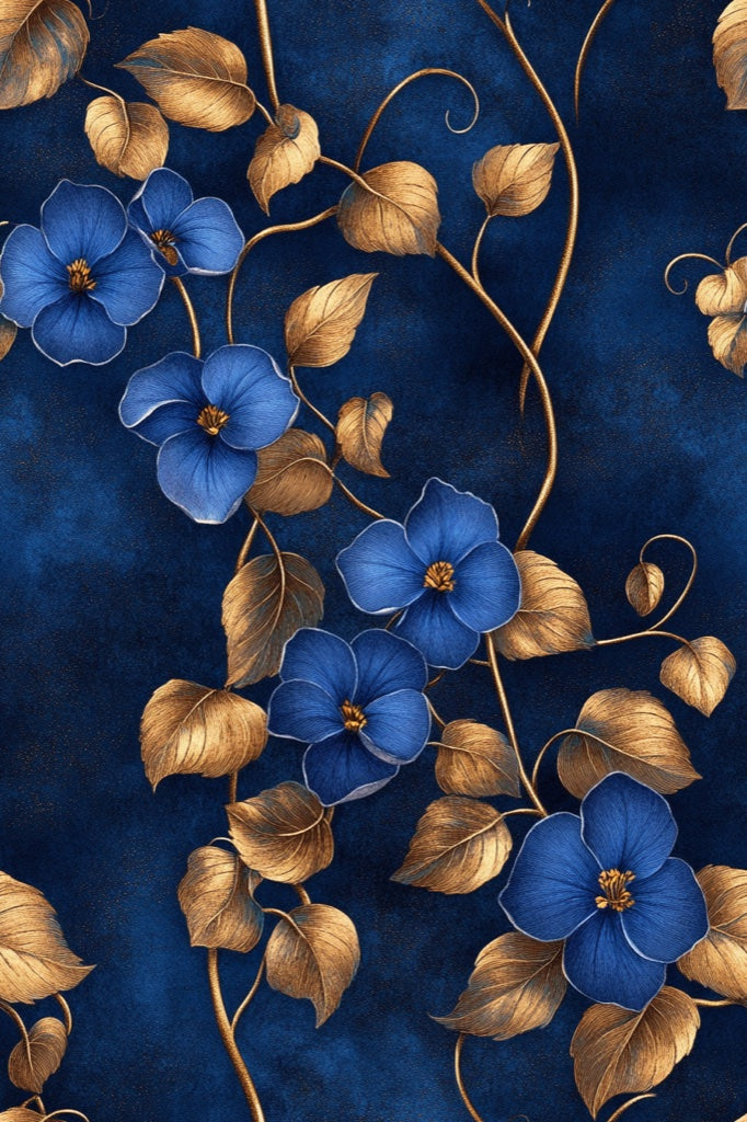 Deep Navy Blue Vintage Floral Wallpaper pattern artwork
