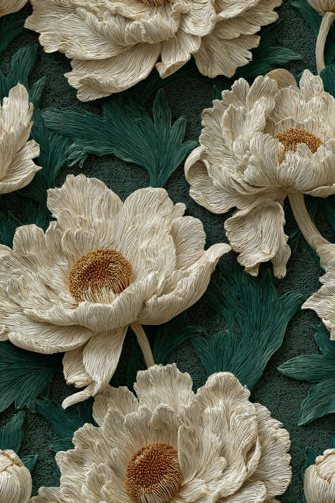 Dark Green Large Floral Pattern Wallpaper pattern artwork