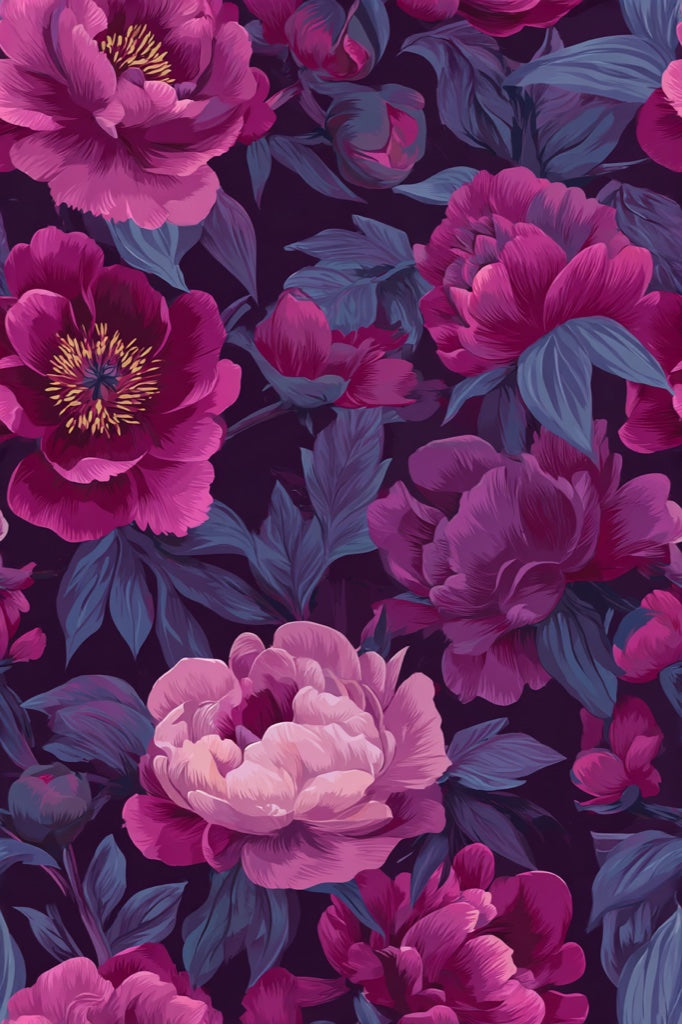 Deep Purple and Pink Peony Floral Wallpaper pattern artwork