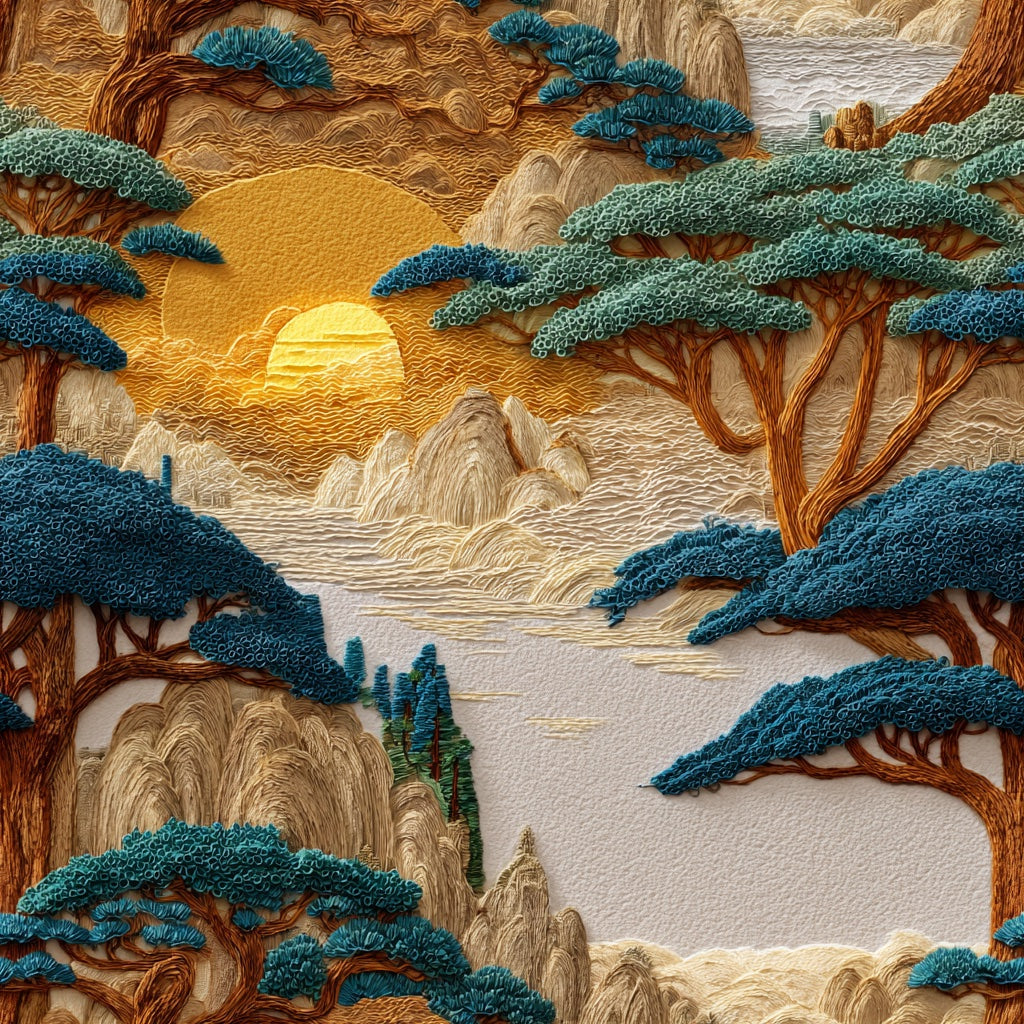 Golden Look Sunrise Mountain Landscape Wallpaper pattern artwork