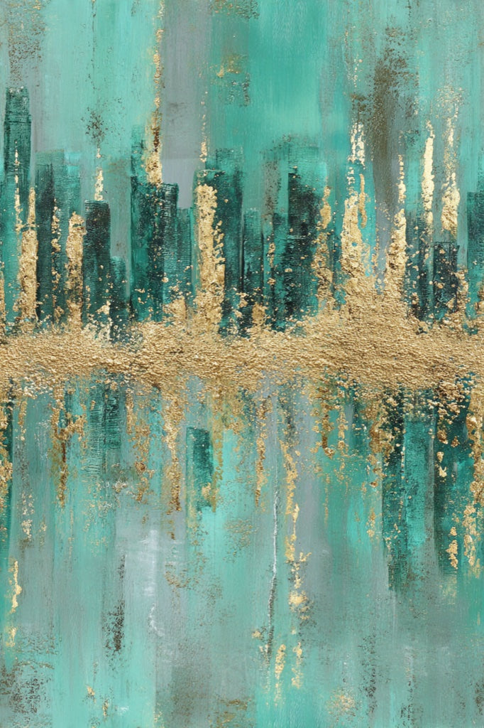 Teal and Gold Look Abstract Brushstroke Wallpaper pattern artwork