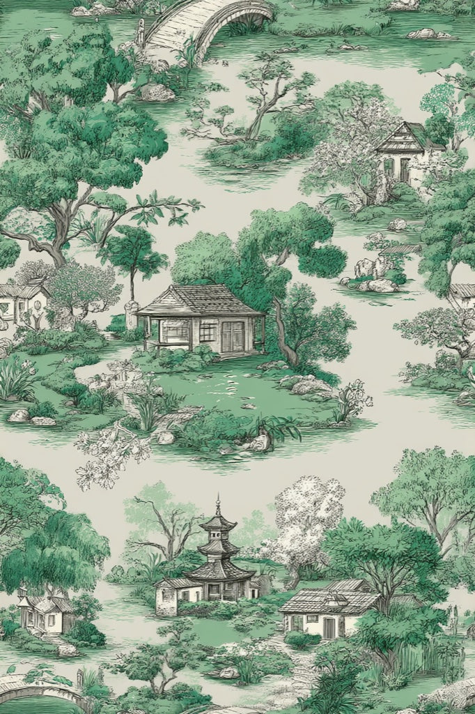 Asian Architecture Wallpaper Serene Traditional Wall Decor pattern artwork