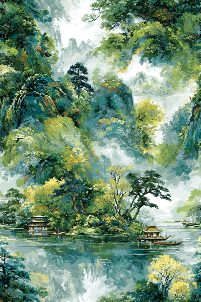 Shades Of Green Wallpaper Traditional Nature Wall Mural pattern artwork