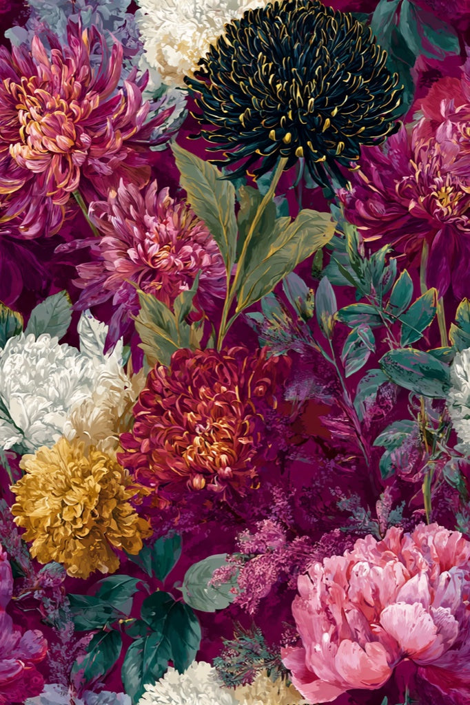 Purple Background Wallpaper Vintage Floral Mural pattern artwork