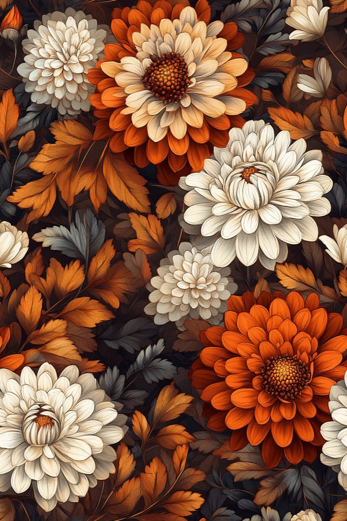 Dark Black and Orange Large Floral Wallpaper pattern artwork