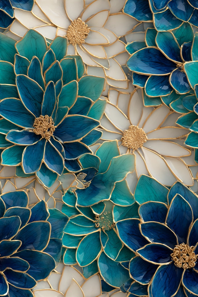 Floral Glam Wallpaper Blue Abstract Decorative Mural pattern artwork