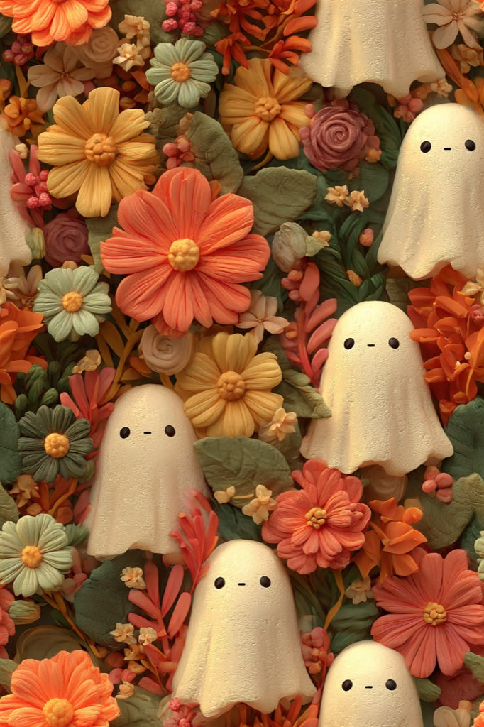 Ghosts Wallpaper Flowers Whimsical Decorative Mural pattern artwork
